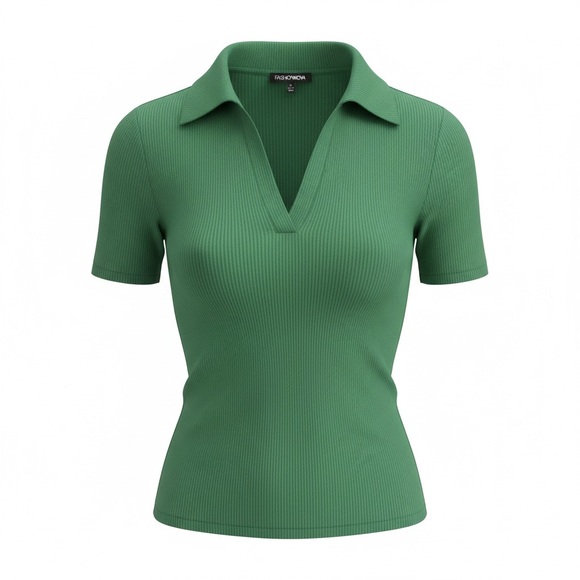Jordan Ribbed Collared Top - Green - Picture 2 of 9